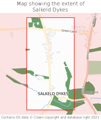 Map showing extent of Salkeld Dykes as bounding box