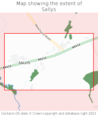 Map showing extent of Sallys as bounding box