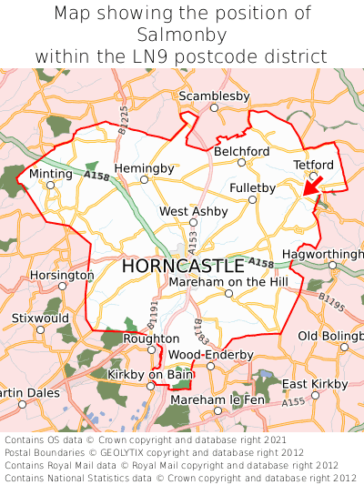 Map showing location of Salmonby within LN9