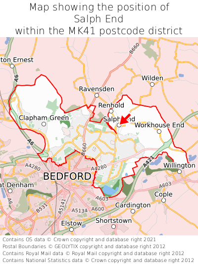 Map showing location of Salph End within MK41