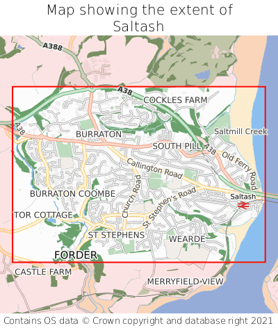 Map showing extent of Saltash as bounding box