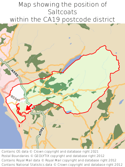 Map showing location of Saltcoats within CA19