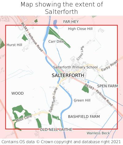 Map showing extent of Salterforth as bounding box