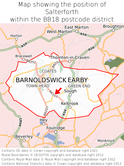 Map showing location of Salterforth within BB18