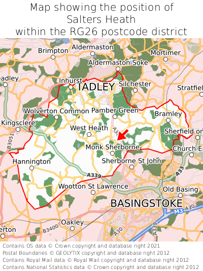 Map showing location of Salters Heath within RG26