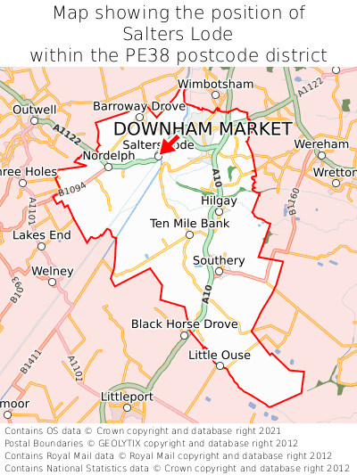 Map showing location of Salters Lode within PE38