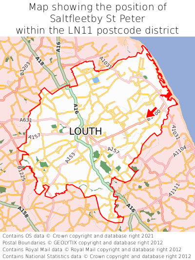Map showing location of Saltfleetby St Peter within LN11