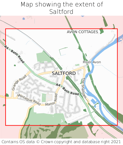 Map showing extent of Saltford as bounding box
