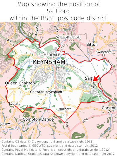 Map showing location of Saltford within BS31