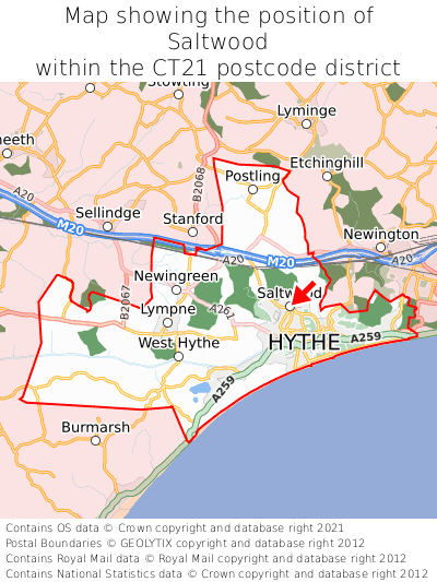 Map showing location of Saltwood within CT21