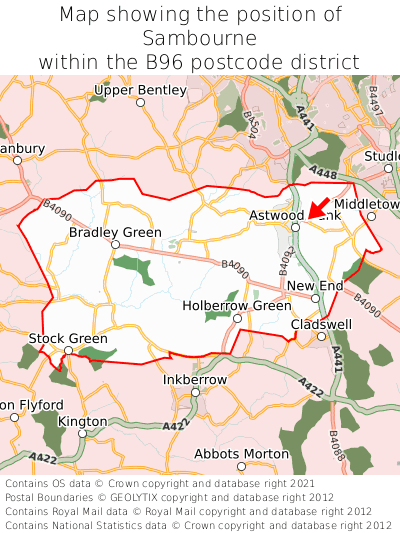 Map showing location of Sambourne within B96