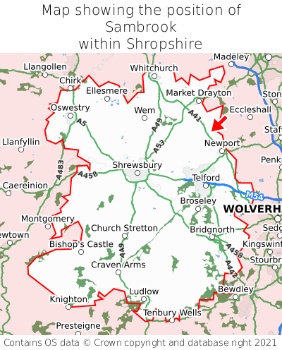 Map showing location of Sambrook within Shropshire
