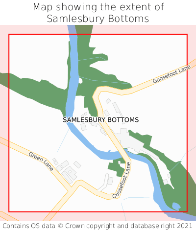 Map showing extent of Samlesbury Bottoms as bounding box