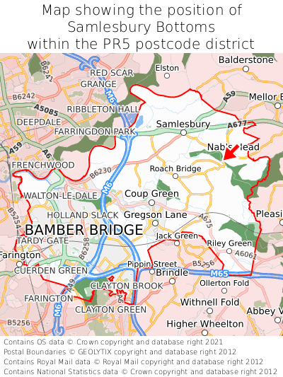 Map showing location of Samlesbury Bottoms within PR5