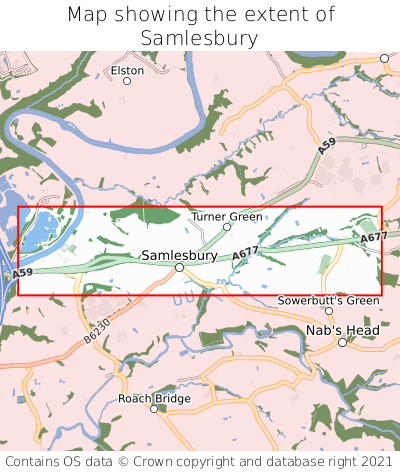 Map showing extent of Samlesbury as bounding box