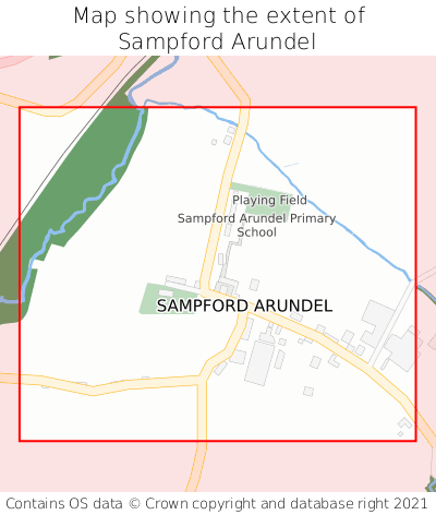 Map showing extent of Sampford Arundel as bounding box