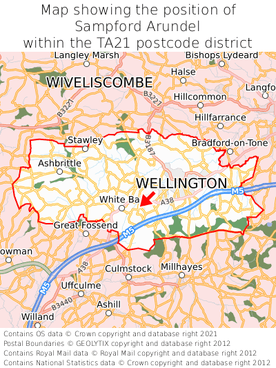 Map showing location of Sampford Arundel within TA21