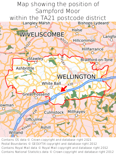 Map showing location of Sampford Moor within TA21