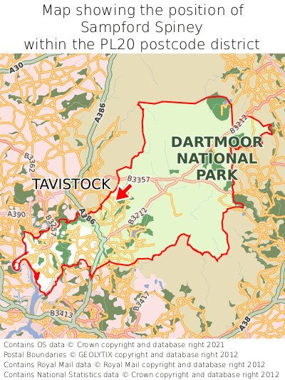 Map showing location of Sampford Spiney within PL20