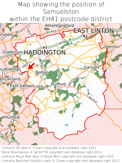Map showing location of Samuelston within EH41
