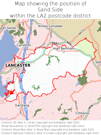 Map showing location of Sand Side within LA2