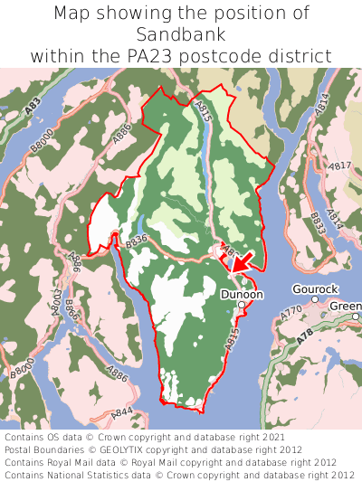 Map showing location of Sandbank within PA23