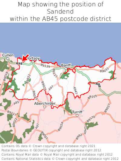 Map showing location of Sandend within AB45