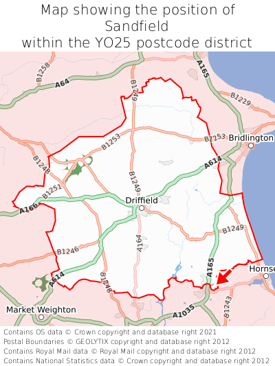 Map showing location of Sandfield within YO25