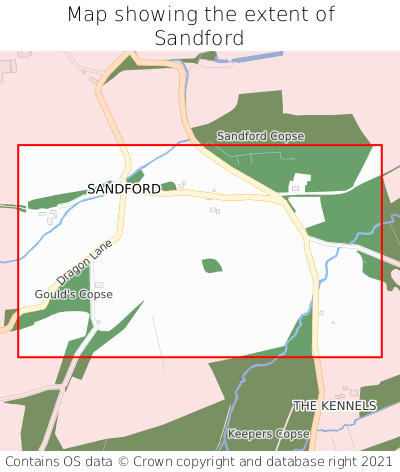 Map showing extent of Sandford as bounding box