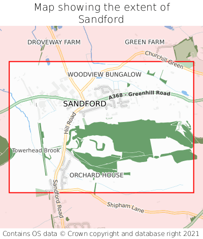 Map showing extent of Sandford as bounding box