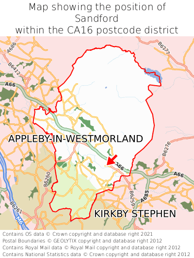 Map showing location of Sandford within CA16