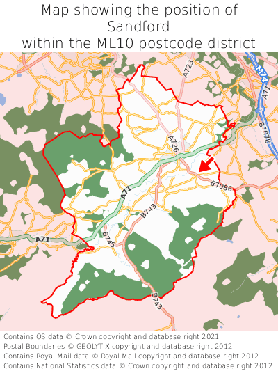 Map showing location of Sandford within ML10