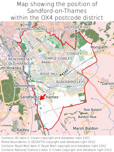 Map showing location of Sandford-on-Thames within OX4