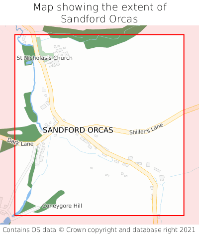 Map showing extent of Sandford Orcas as bounding box