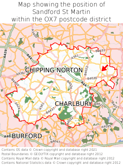Map showing location of Sandford St Martin within OX7