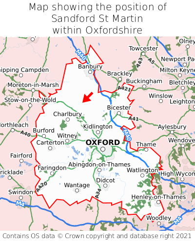 Map showing location of Sandford St Martin within Oxfordshire