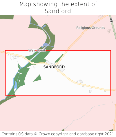 Map showing extent of Sandford as bounding box