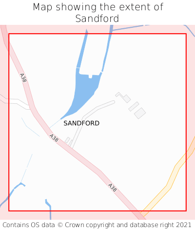 Map showing extent of Sandford as bounding box