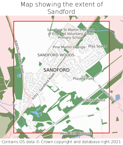 Map showing extent of Sandford as bounding box