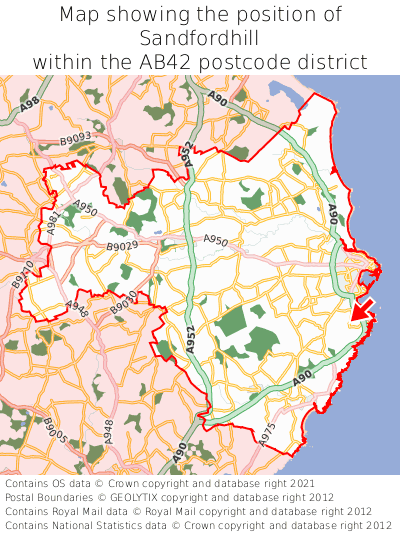 Map showing location of Sandfordhill within AB42