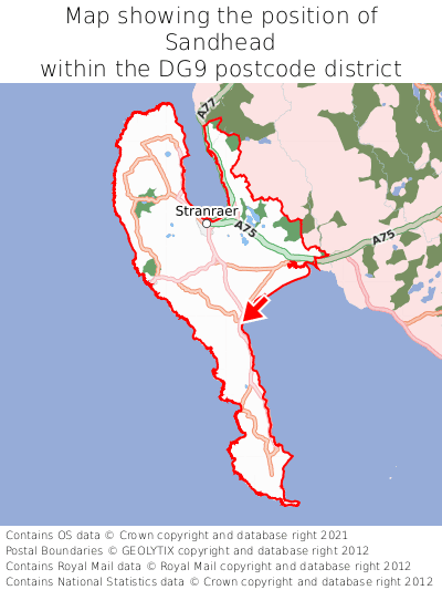 Map showing location of Sandhead within DG9