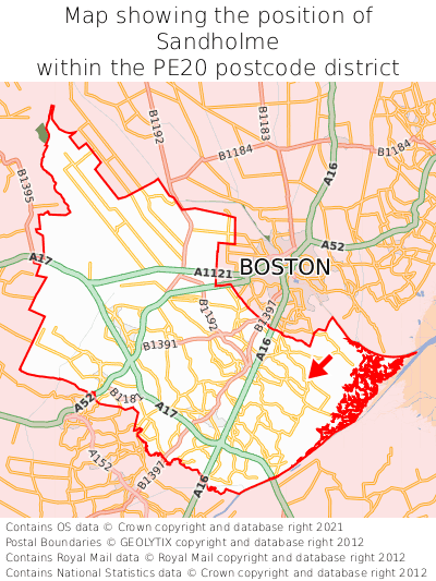 Map showing location of Sandholme within PE20