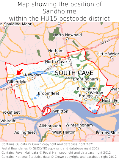 Map showing location of Sandholme within HU15