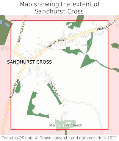 Map showing extent of Sandhurst Cross as bounding box