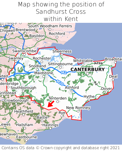 Map showing location of Sandhurst Cross within Kent