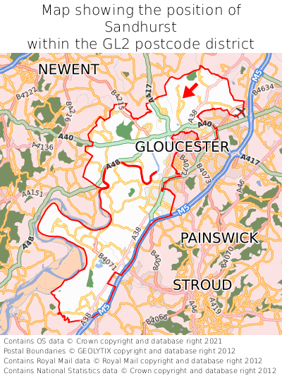 Map showing location of Sandhurst within GL2