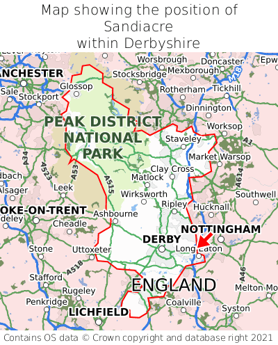 Map showing location of Sandiacre within Derbyshire