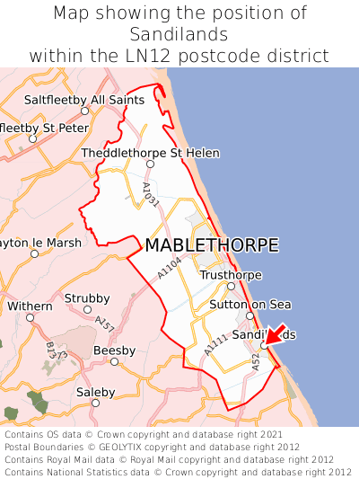 Map showing location of Sandilands within LN12