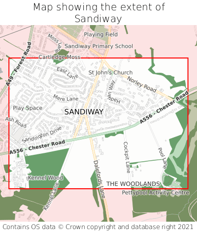 Map showing extent of Sandiway as bounding box
