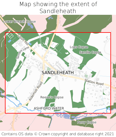 Map showing extent of Sandleheath as bounding box